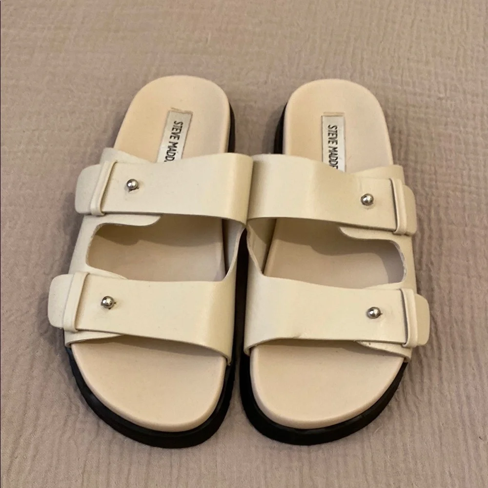 Steve Madden Mariel Ivory Slide Sandals. Size 8 . Worn once - Picture 2 of 6